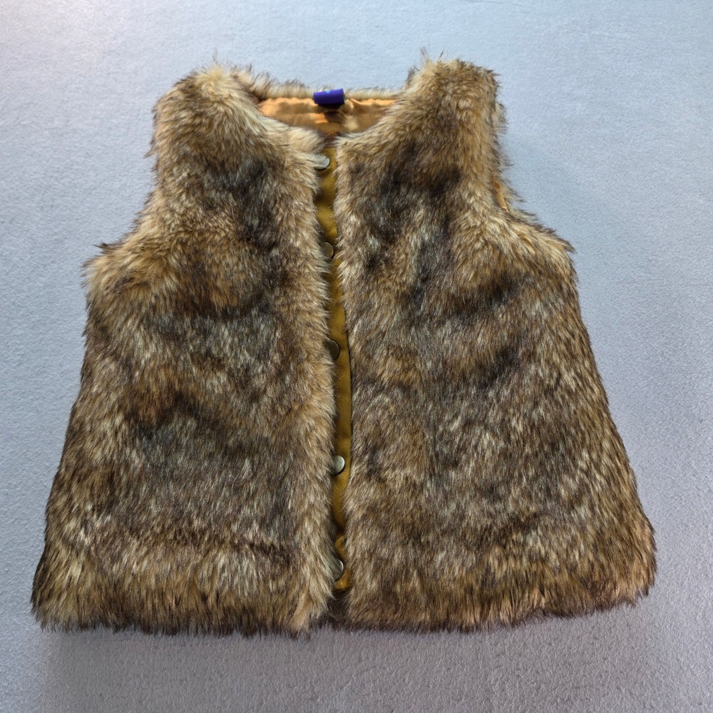 OK! Kids Girls Faux Fur Vest Brown Tan Snap Front Cozy Boho Fall Size 6
